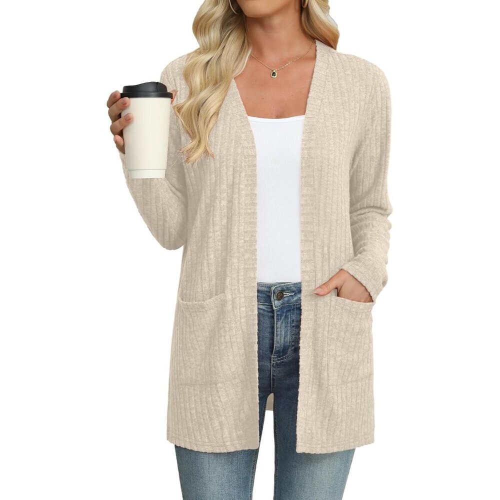 Women's Lightweight Knit Cardigan Long Sleeve Pockets Casual Open Front
